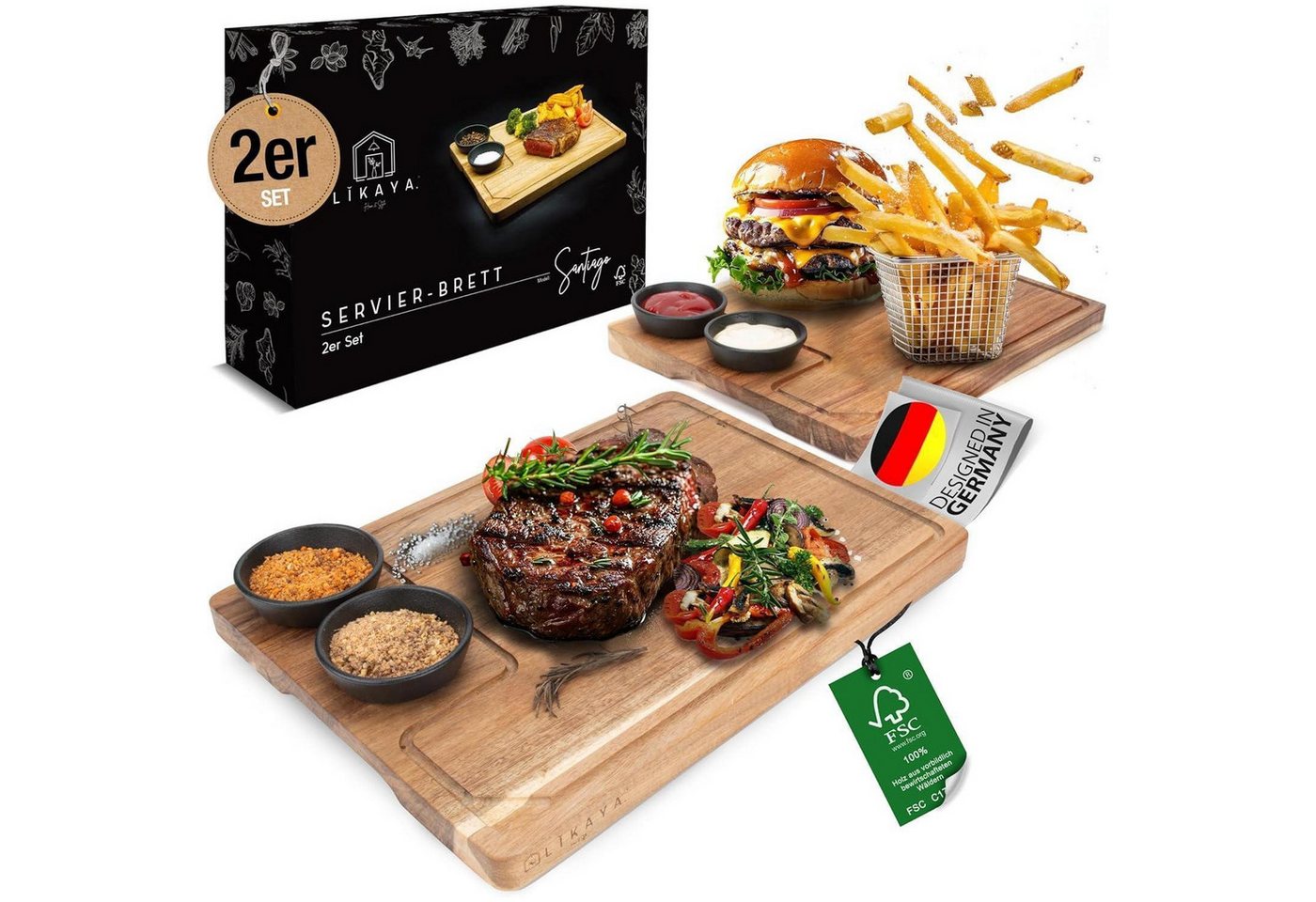 LIKAYA Kochbesteck-Set Servierbrett XXL Akazien-Holz 2er Set mit Saucen Schüsseln für Grill LIKAYA Kochbesteck-Set Servierbrett XXL Akazien-Holz 2er Set mit Saucen Schüsseln für Grill von LIKAYA