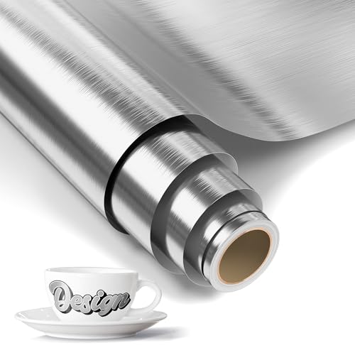 LIKCUT Gebürstetes Silber Vinylfolie Plotter, 30,5cm x 183cm Selbstklebend Plotterfolie Vinyl für alle plottermaschine, Permanente Vinyl für Bastelprojekte, Schilder, Scrapbooking von LIKCUT