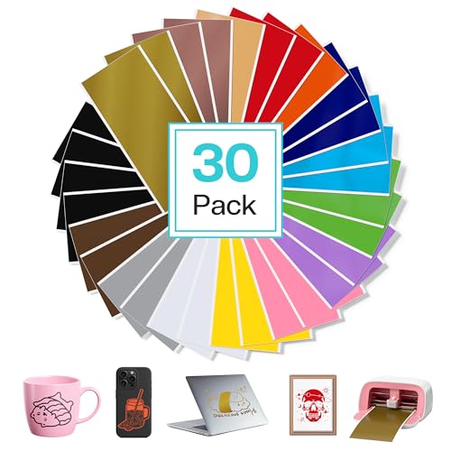 LIKCUT Vinylfolie Plotter, Smart Permanent Vinyl 30 Stück 15 Farben 13,97 x 30 cm Plotterfolie Selbstklebendes Vinyl für Mini Plottermaschine von LIKCUT
