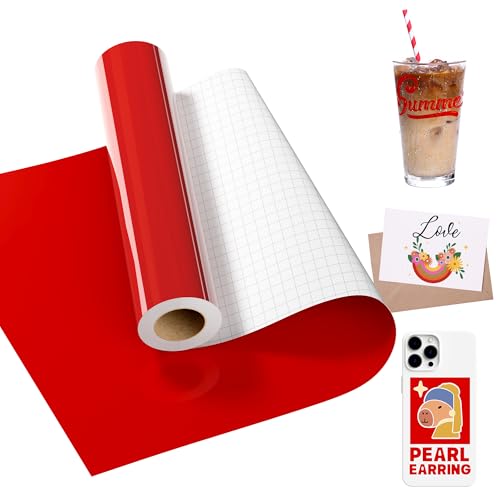 LIKCUT Vinylfolie Plotter Rot, 30,5cm x 457,2cm Selbstklebend Plotterfolie Vinyl für alle plottermaschine, Permanente Vinyl für Bastelprojekte, Schilder, Scrapbooking von LIKCUT