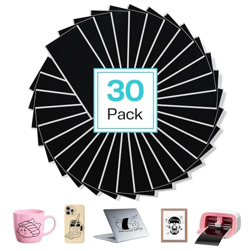 LIKCUT Vinylfolie Plotter Schwarz, Smart Permanent Vinyl 30 Stück 13,97 x 30 cm Plotterfolie Selbstklebendes Vinyl für Mini Plottermaschine von LIKCUT