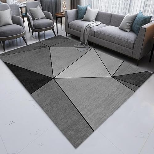 LIKE IT MORE Modern Teppich für Wohnzimmer, Schlafzimmer, Küche und Flur - Waschbarer Rutschfester Teppichläufer – Rug Carpet Living Room (Merkur Grauschwarz, 160 x 230 cm) von LIKE IT MORE