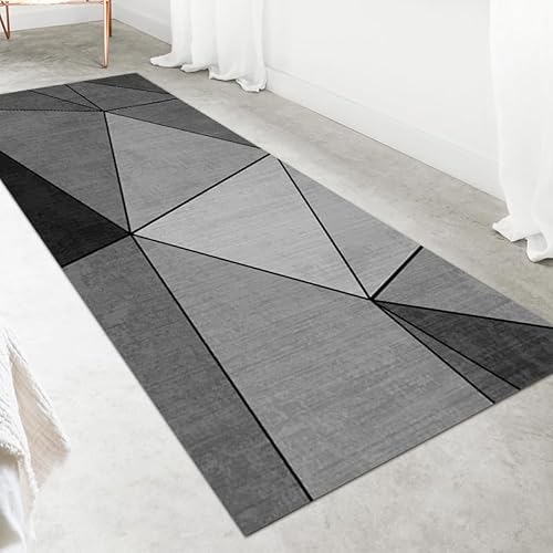 LIKE IT MORE Modern Teppich für Wohnzimmer, Schlafzimmer, Küche und Flur - Waschbarer Rutschfester Teppichläufer – Rug Carpet Living Room (Merkur Grauschwarz, 80 x 200 cm) von LIKE IT MORE