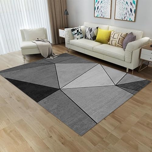 LIKE IT MORE Modern Teppich für Wohnzimmer, Schlafzimmer, Küche und Flur - Waschbarer Rutschfester Teppichläufer – Rug Carpet Living Room (Merkur Grauschwarz, 120 x 160 cm) von LIKE IT MORE