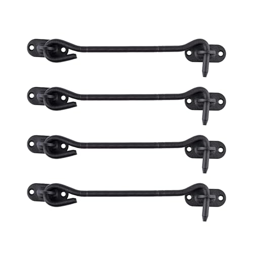 LIKERAINY Edelstahl Kabinenhaken Bolzenriegel 200 mm Torverriegelung Türschloss Geräuschlos für Schiebetüren Kabinett Fenster Schuppen Garten Zaun Türen Schwarz 4 Stück von LIKERAINY