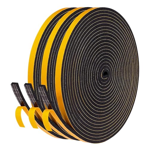 LIKERAINY Fensterdichtung Dichtungsband 7x3mm für Türen Fenster Schaumstoffstreifen Türdichtung Gummidichtung Schaumstoff Dichtungsstreifen Schaumdichtung Schwarz 3 Rollen 18 Meter von LIKERAINY