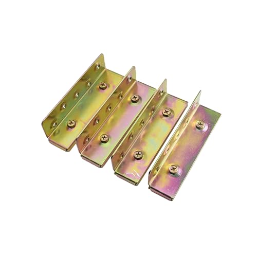 LIKERAINY Möbelverbinder Bettgeländer Bettverbinder Bettbeschlag Bettwinkel zum Einhängen Einhängebeschlag für Bettgeländer Bettrahmenprojekt Metall Gelb Chromatiert 4er Set von LIKERAINY