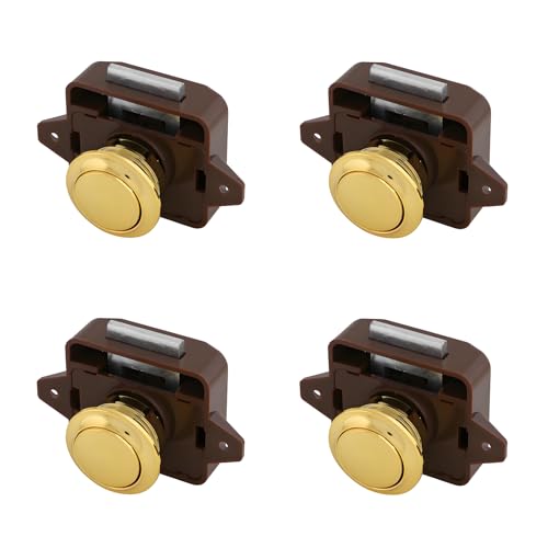 LIKERAINY Push Lock Schubladenverschlüsse Drucktastenschloss Schranktüren Schloss Schaltflächen Schlösser für Wohnwagen Wohnmobil Schrankknauf Schiff Yacht Braun und Gold 4 Stück von LIKERAINY
