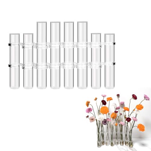 18cm Glas Reagenzglas Vase Set - Blumen Hydrokultur Deko Pflanzen Test Tube Ständer mit Klappverschluss - Transparentes Glasröhrchen Hydroponik Terrarium für Blumen.(8 Röhrchen unterschiedliche Höhen) von LIKEUDO