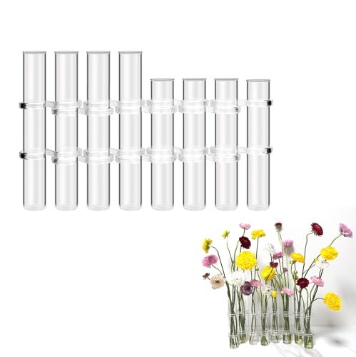 Glas Reagenzglas Vase Set - Blumen Hydrokultur Deko Pflanzen Test Tube Ständer mit Klappverschluss - Transparentes Glasröhrchen Hydroponik Terrarium für Blumen.(8 Röhrchen unterschiedliche Höhen) von LIKEUDO