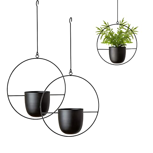 LIKEUDO 2 Stück Schwarz Metall Decke Hängende Blumentopf Hängende Blumenampel Sukkulenten Pflanzen Hängende Blumentopf Deko Blumentopf Hängende Pflanzgefäße Topf Wanddekoration Blumentopf(Round) von LIKEUDO