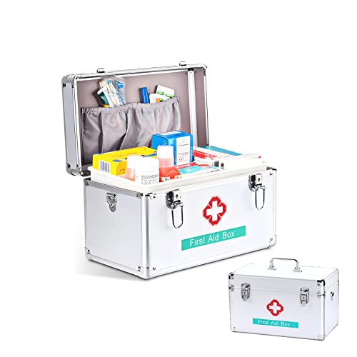 LIKEUDO 2-lagige tragbare Aufbewahrungsbox aus Aluminiumlegierung mit Schloss, Erste-Hilfe-Medikamenten-Aufbewahrungsbox, Medikamente, Organizer mit Griff von LIKEUDO