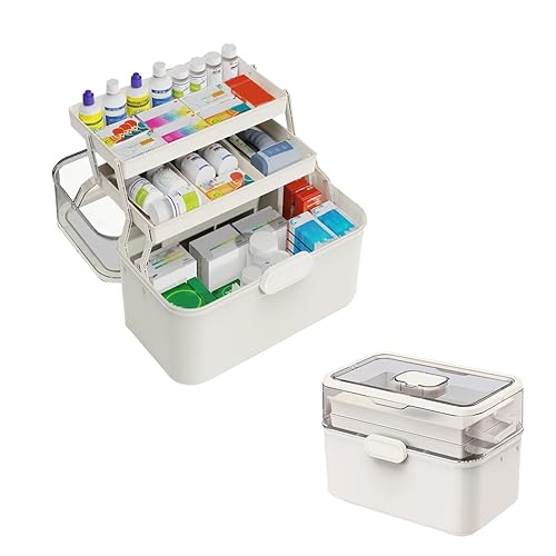 LIKEUDO 38 * 21 * 27cm 3 Schicht Weiß Tragbare Erste Hilfe Medizinbox Box Medizin Aufbewahrungsbox Medizinkoffer Organizer Hausapotheke Aufbewahrung Kasten Medizin Koffer Medikamentenbox von LIKEUDO