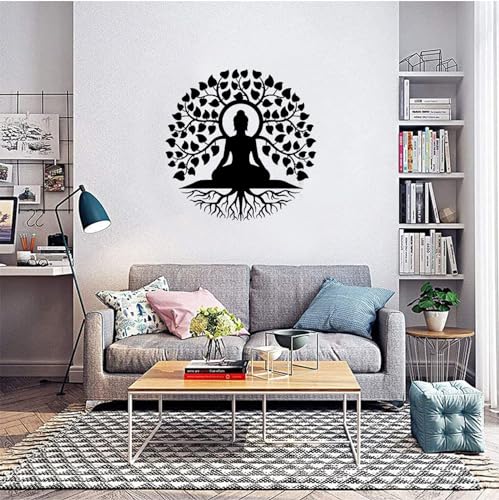 LIKEUDO 40 cm Tree of Life mit Buddha Schwarz Metall Baum Des Lebens Deko Wohnzimmer Wanddeko Wandkunst Schlafzimmer Lebensbaum von LIKEUDO