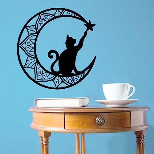 LIKEUDO Katze auf dem Mond Fangstern Metall Wanddeko - Moderne Hängende Wandkunst für Zuhause, Schlafzimmer, Wohnzimmer, Büro und mehr(Höhe 33 cm) von LIKEUDO