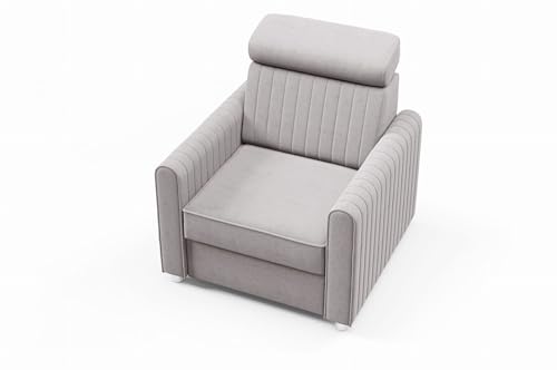 LIKMA Aschegrau Velvet Sessel NELI mit Verstellbarer Kopfstütze TV Relaxsessel Wohnzimmer 85x91x92 cm Fernsehsessel Ergonomisch Loungesessel Moderner Ruhesessel von LIKMA