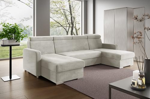 LIKMA Beige Ecksofa Mako mit Schlaffunktion und Bettkasten, 274 cm x 100 x 165 cm, Sofa U-Form, Schlafsofa, Verstellbare Kopfstützen, Wohnlandschaft, Schlafcouch Stoff: Anafi 22 LIKMA Beige Ecksofa Mako mit Schlaffunktion und Bettkasten, 274 cm x 100 x 165 cm, Sofa U-Form, Schlafsofa, Verstellbare Kopfstützen, Wohnlandschaft, Schlafcouch Stoff: Anafi 22 von LIKMA