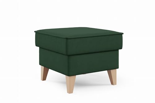 LIKMA DAVO Flaschengrün Sitzpouf 50x43x50 cm mit Stauraum und Holzfüßen Gepolsterter Hocker mit Hochflexibler Schaumstoff Sitzfläche Stoff Trinity in Veloursoptik Samtweich und Pflegeleicht von LIKMA