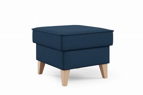 LIKMA DAVO Marineblau Sitzpouf 50x43x50 cm mit Stauraum und Holzfüßen Gepolsterter Hocker mit Hochflexibler Schaumstoff Sitzfläche Stoff Trinity in Veloursoptik Samtweich und Pflegeleicht von LIKMA