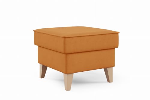 LIKMA DAVO Senf Sitzpouf 50x43x50 cm mit Stauraum und Holzfüßen Gepolsterter Hocker mit Hochflexibler Schaumstoff Sitzfläche Stoff Trinity in Veloursoptik Samtweich und Pflegeleicht von LIKMA