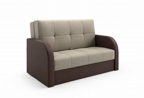 LIKMA Dunkelbeige/Braun 3-Sitzer Sofa mit Schlaffunktion Togo 155x90x100 cm Schlafcouch mit Stauraum - Easy Clean Moderne Wohnzimmer Couch - Sofa mit Bettfunktion - Schlafsofa Stoff: Inari 23+28 von LIKMA