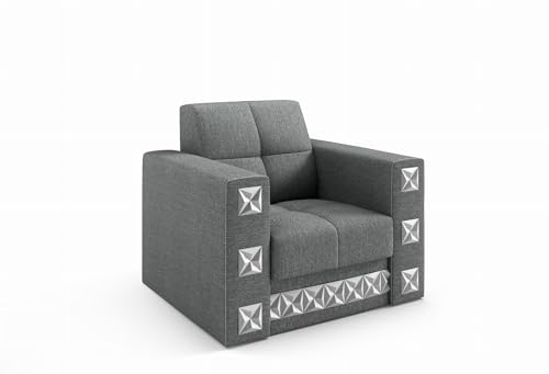 LIKMA Dunkelgrau Polstersessel Manila 86x85x85 cm mit Armlehnen Wohnzimmersessel mit Wellenfedern Hochflexibler Schaumstoff Loungesessel Zusammengebaut Bequemer Relaxsessel Stoff Inari von LIKMA