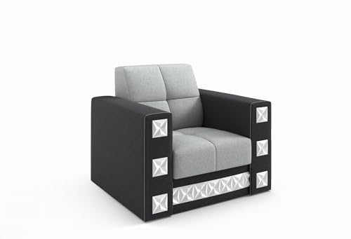 LIKMA Hellgrau/Schwarz Polstersessel Manila 86x85x85 cm mit Armlehnen Wohnzimmersessel mit Wellenfedern Hochflexibler Schaumstoff Loungesessel Zusammengebaut Bequemer Relaxsessel Stoff Inari von LIKMA