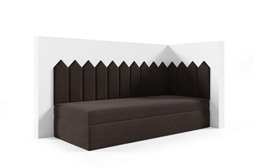 LIKMA Kinderbett 100x160 cm Braun Bett mit Bettkasten Jugendbett Polsterbett Kopfteil Velvet Stoff von LIKMA