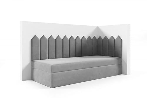 LIKMA Kinderbett 100x160 cm Grau Bett mit Bettkasten Jugendbett Polsterbett Kopfteil Velvet Stoff von LIKMA