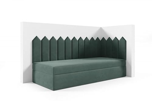 LIKMA Kinderbett 100x200 cm Seegrün Bett mit Bettkasten Jugendbett Polsterbett Kopfteil Velvet Stoff von LIKMA