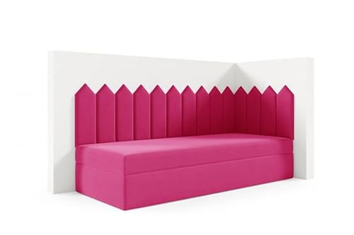 LIKMA Kinderbett 70x200 cm Rosa Bett mit Bettkasten Jugendbett Polsterbett Kopfteil Velvet Stoff von LIKMA