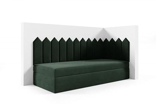 LIKMA Kinderbett 90x160 cm Flaschengrün Bett mit Bettkasten Jugendbett Polsterbett Kopfteil Velvet Stoff von LIKMA