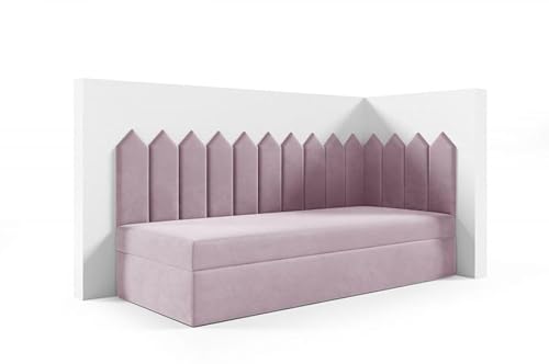 LIKMA Kinderbett 90x160 cm Zartes Heidekraut Bett mit Bettkasten Jugendbett Polsterbett Kopfteil Velvet Stoff von LIKMA