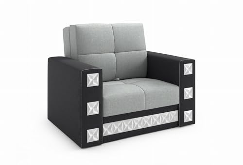 LIKMA Manila 1-Sitzer 113 cm Schlafsofa Hellgrau/Schwarz, Schlafcouch mit Bettkasten – bodenschonender Klappautomat ohne Rollen, HR-Schaum, Gästebett, Liegefläche 80 × 188 cm von LIKMA