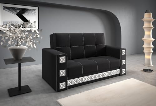 LIKMA Manila 3-Sitzer 161 cm Schlafsofa Schwarz, Schlafcouch mit Bettkasten – bodenschonender Klappautomat ohne Rollen, HR-Schaum, Gästebett, Liegefläche 130 × 188 cm von LIKMA