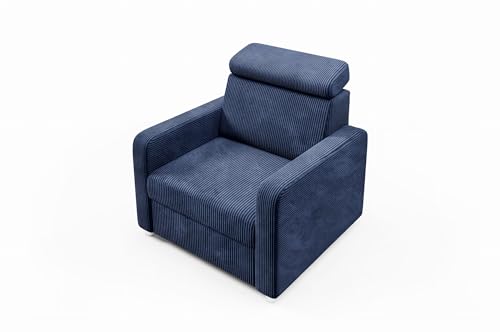 LIKMA Marineblau Cord Sessel MAKO mit Verstellbarer Kopfstütze TV Relaxsessel Wohnzimmer 91x103x88 cm Fernsehsessel Ergonomisch Loungesessel Moderner Ruhesessel von LIKMA