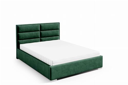 LIKMA Polsterbett Flaschengrün 120x200 cm mit Stauraum Verchromte Füße Doppelbett mit Kopfteil 11 cm Gepolsterter Stoffett mit Gaslift Stoffbett Bettgestell Ohne Matratze Stoff: Riviera 38 von LIKMA