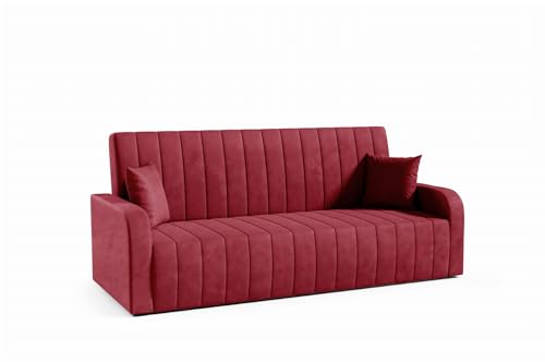 LIKMA Rot Vielseitiges 3-Sitzer 214 cm Sofa mit Schlaffunktion und Bettkasten Otto - Velvet Schlafcouch - Moderne Wohnzimmer Couch - Sofa mit Bettfunktion - Schlafsofa, Stoff: Jasmine 60 von LIKMA