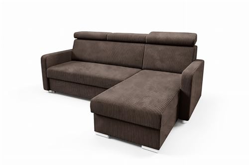 LIKMA Schokolade Ecksofa Mako mit Schlaffunktion und Bettkasten, 213 cm x 100 x 165 cm, Sofa L-Form, Schlafsofa, Verstellbare Kopfstützen, Wohnlandschaft, Schlafcouch Stoff: Anafi 18 von LIKMA