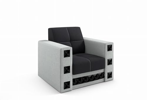 LIKMA Schwarz/Hellgrau Polstersessel Manila 86x85x85 cm mit Armlehnen Wohnzimmersessel mit Wellenfedern Hochflexibler Schaumstoff Loungesessel Zusammengebaut Bequemer Relaxsessel Stoff Inari von LIKMA