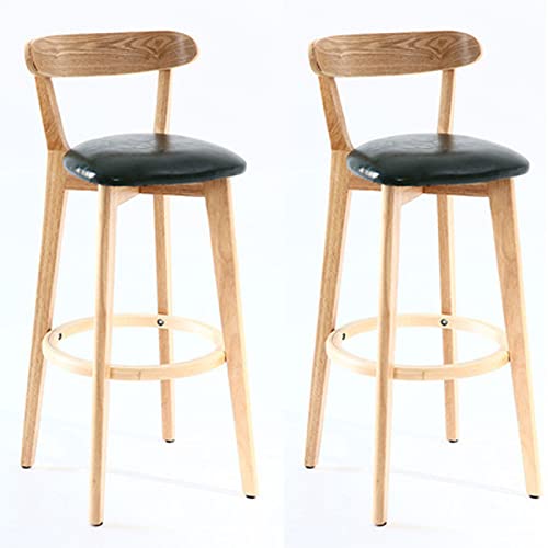 LIKUHLI 2er-Set Barhocker aus massivem Holz im modernen Stil mit Rückenlehnen und Fußstützen für Küchentheke, Insel, Frühstücksbar, höhenverstellbare Barstühle von LIKUHLI