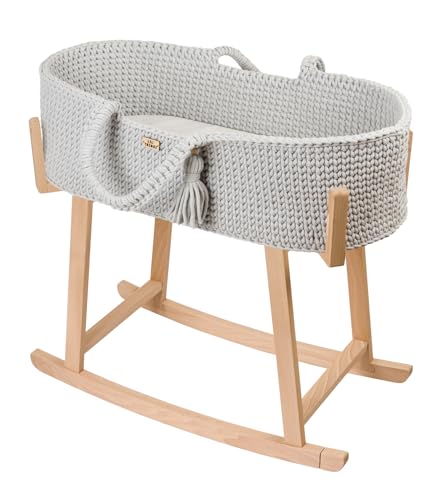 LIL'THINGS Moseskorb Set mit Schaukelgestell – Handgefertigt aus Baumwolle & Buchenholz – Mit Matratze & Wippfunktion – Komplettset - 77x37x23 cm - Grau/Holz LIL'THINGS Moseskorb Set mit Schaukelgestell – Handgefertigt aus Baumwolle & Buchenholz – Mit Matratze & Wippfunktion – Komplettset - 77x37x23 cm - Grau/Holz von LIL'THINGS