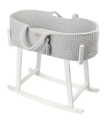 LIL'THINGS Moseskorb Set mit Schaukelgestell – Handgefertigt aus Baumwolle & Buchenholz – Mit Matratze & Wippfunktion – Komplettset - 77x37x23 cm - Grau/Weiß LIL'THINGS Moseskorb Set mit Schaukelgestell – Handgefertigt aus Baumwolle & Buchenholz – Mit Matratze & Wippfunktion – Komplettset - 77x37x23 cm - Grau/Weiß von LIL'THINGS