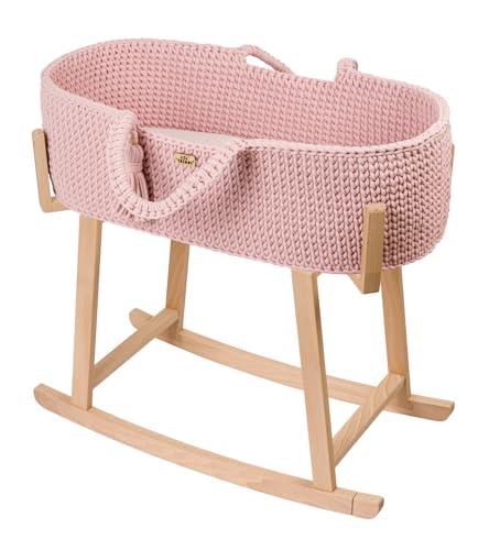 LIL'THINGS Moseskorb Set mit Schaukelgestell – Handgefertigt aus Baumwolle & Buchenholz – Mit Matratze & Wippfunktion – Komplettset - 77x37x23 cm - Rosa/Holz LIL'THINGS Moseskorb Set mit Schaukelgestell – Handgefertigt aus Baumwolle & Buchenholz – Mit Matratze & Wippfunktion – Komplettset - 77x37x23 cm - Rosa/Holz von LIL'THINGS