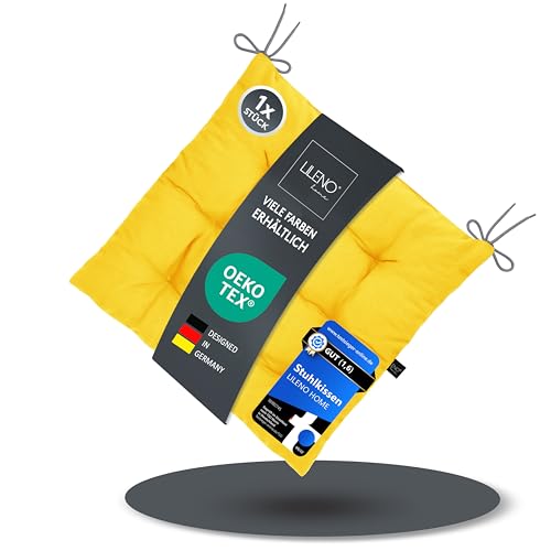 LILENO HOME 1er Set Stuhlkissen 02 Gelb (40x40x6 cm) - Sitzkissen für Garten, Küche oder Esszimmer - UV-beständige Indoor u. Outdoor Stuhlauflage als Stuhl-Kissen (Linda FUM) von LILENO HOME