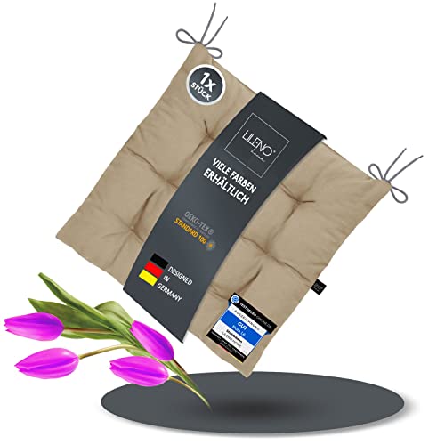 LILENO HOME 1er Set Stuhlkissen 14 Hellbraun (40x40x6 cm) - Sitzkissen für Garten, Küche oder Esszimmer - UV-beständige Indoor u. Outdoor Stuhlauflage als Stuhl-Kissen (Linda FUM) von LILENO HOME