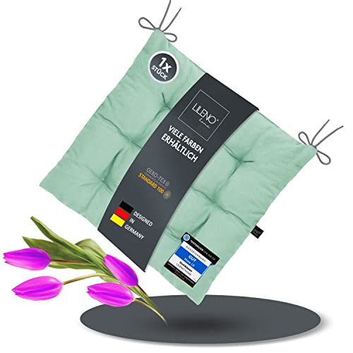 LILENO HOME 1er Set Stuhlkissen 16 Hellblau (40x40x6 cm) - Sitzkissen für Garten, Küche oder Esszimmer - UV-beständige Indoor u. Outdoor Stuhlauflage als Stuhl-Kissen (Linda FUM) von LILENO HOME