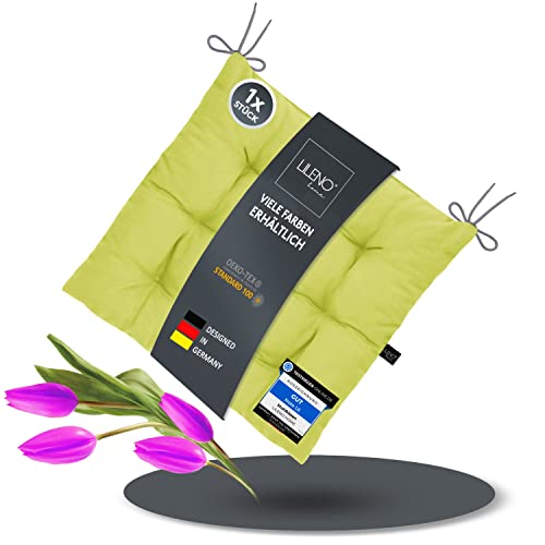 LILENO HOME 1er Set Stuhlkissen 23 Lindgrün (40x40x6 cm) - Sitzkissen für Garten, Küche oder Esszimmer - UV-beständige Indoor u. Outdoor Stuhlauflage als Stuhl-Kissen (Linda FUM) von LILENO HOME