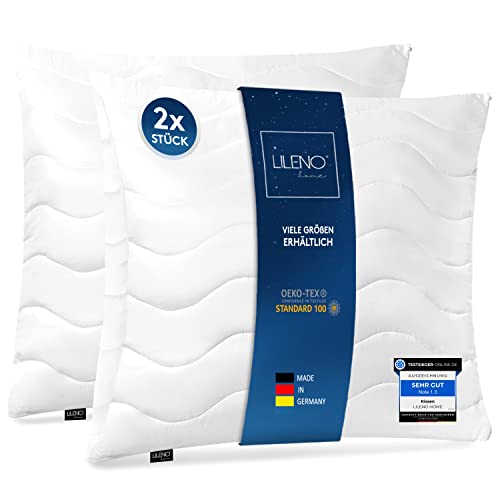 LILENO HOME Kopfkissen 80x80 cm [2er Set] MEDIUM mit 850g Kissen-Füllung - Bett oder Deko Kissen mit Reißverschluss zum Anpassen - Waschbar bis 95° - Sofa-Kissen & Zierkissen für Couch/Bett von LILENO HOME