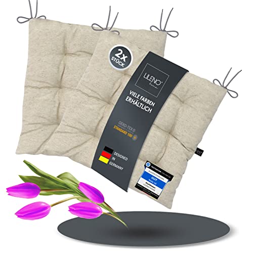 LILENO HOME 2er Set Stuhlkissen 11 Nature (40x40x6 cm) - Sitzkissen für Garten, Küche oder Esszimmer - UV-beständige Indoor u. Outdoor Stuhlauflage als Stuhl-Kissen (Linda FUM) von LILENO HOME